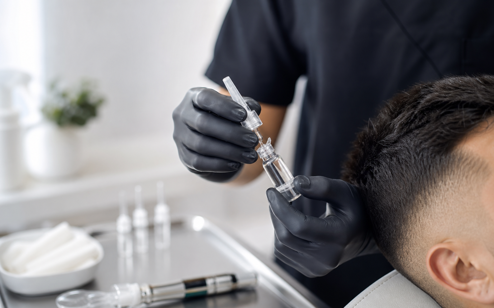 Preparacion de mesoterapia capilar en consulta